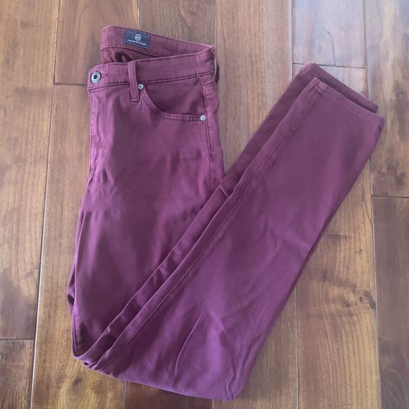 AG The Prima Mid-Rise Cigarette Pants Dark Wash Burgundy Modal Jeans Size 26R - Picture 10 of 13